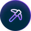 Outlined pickaxe icon on a dark circle with purple gradient.